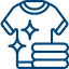 Icon of a neatly folded stack of clothes next to a t-shirt with sparkles, symbolizing clean laundry.