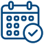 Blue calendar icon with a check mark.