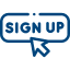 Blue "Sign Up" button with a cursor clicking on it.